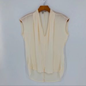 Halogen Sheer V-Neck Hi-Lo Cream Slit Back Blouse